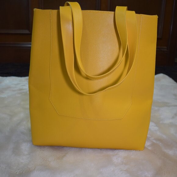Saks Yellow Faux Leather Tote Shoulder Bag Large Purse Handbag - Picture 6 of 14